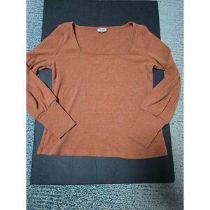ANA a new approach Womens Medium Square Neck Long Sleeve Ribbed Knit Top rust‎